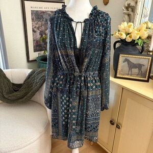 MISA LOS ANGELES Navy Paisley Short Dress Long‎ Sleeves Boho Fall Size Small